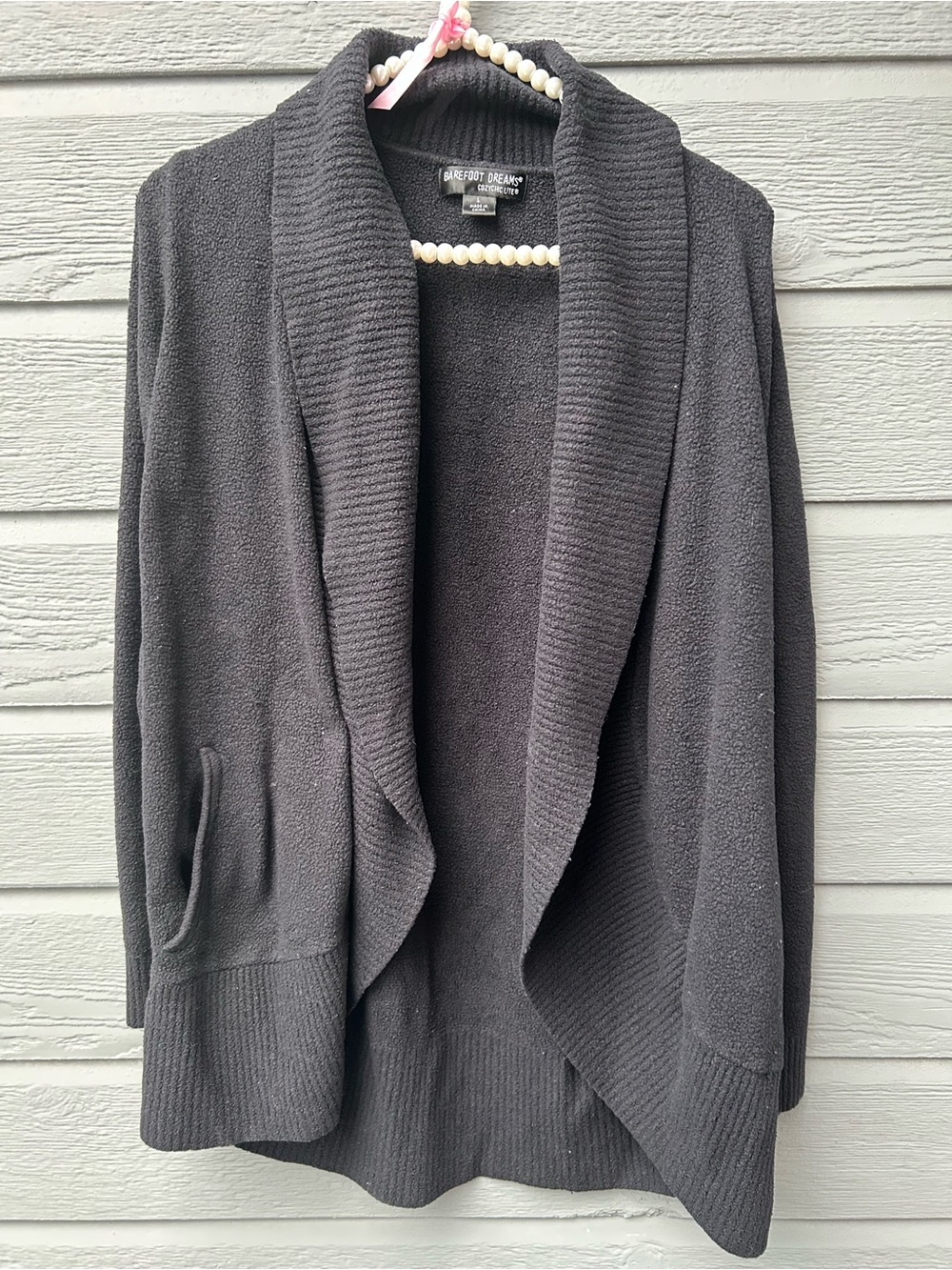 Barefoot Dreams Black CozyChic Lite Circle Open-Front Draped Cardigan Sweater